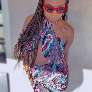 Retro sheer halter top dress